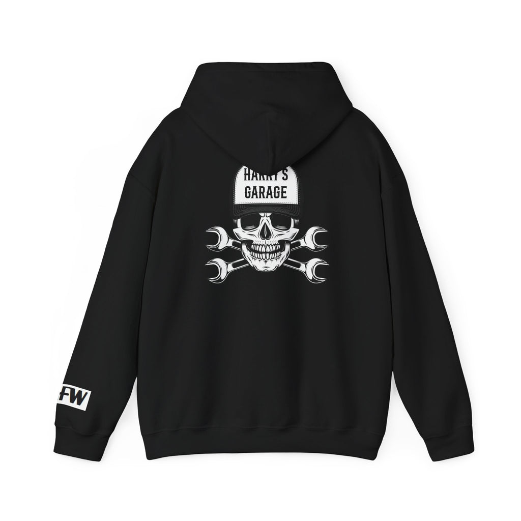 Personalisable - Garage Skull Hoodie — "Harry's Garage" Mechanic Wrench Pullover