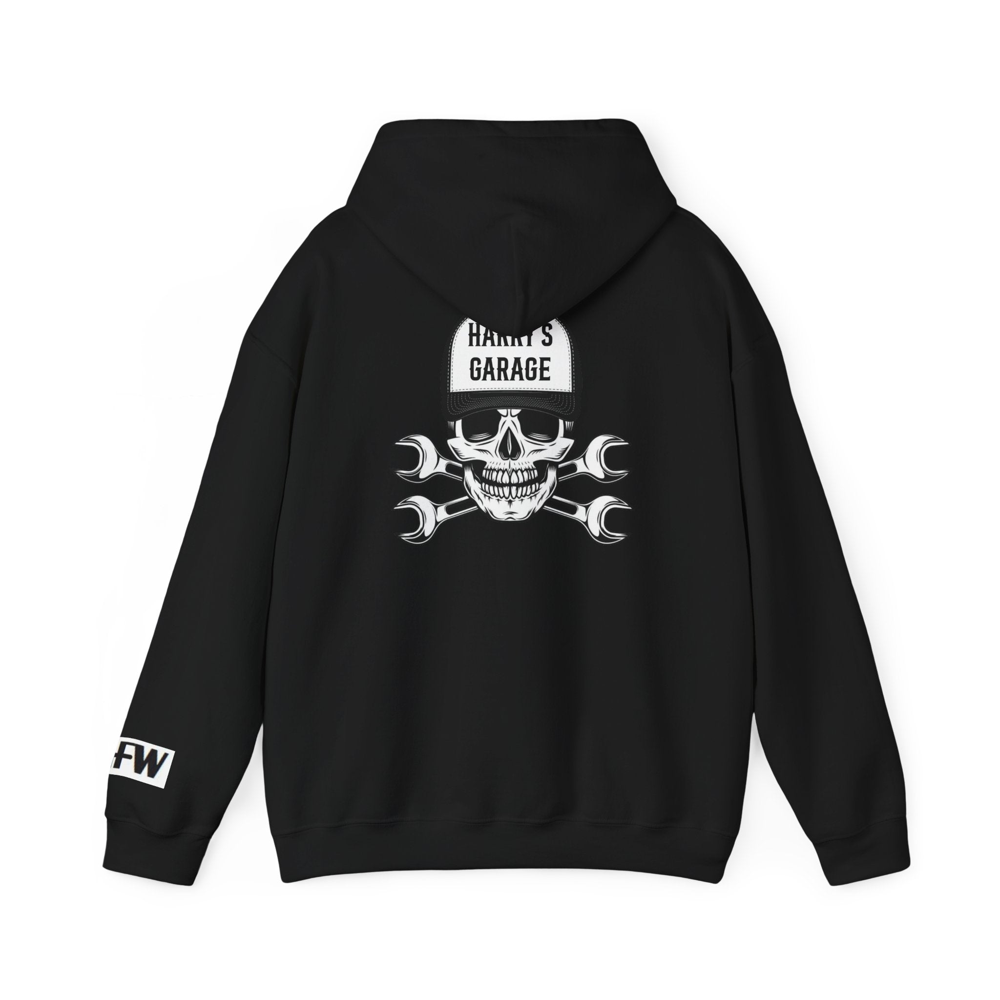 Personalisable - Garage Skull Hoodie — "Harry's Garage" Mechanic Wrench Pullover
