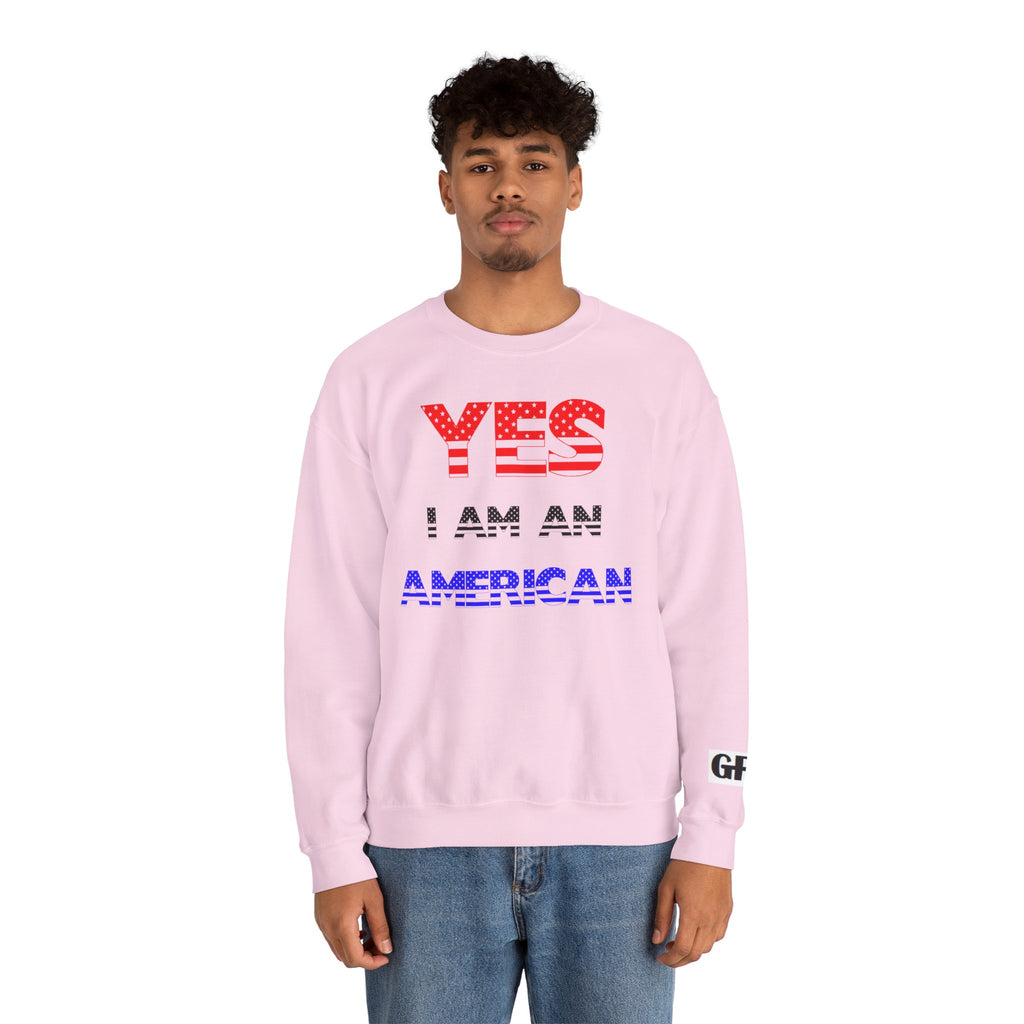 Patriotic USA Eagle Crewneck Sweatshirt — "YES I AM AN AMERICAN" Graphic