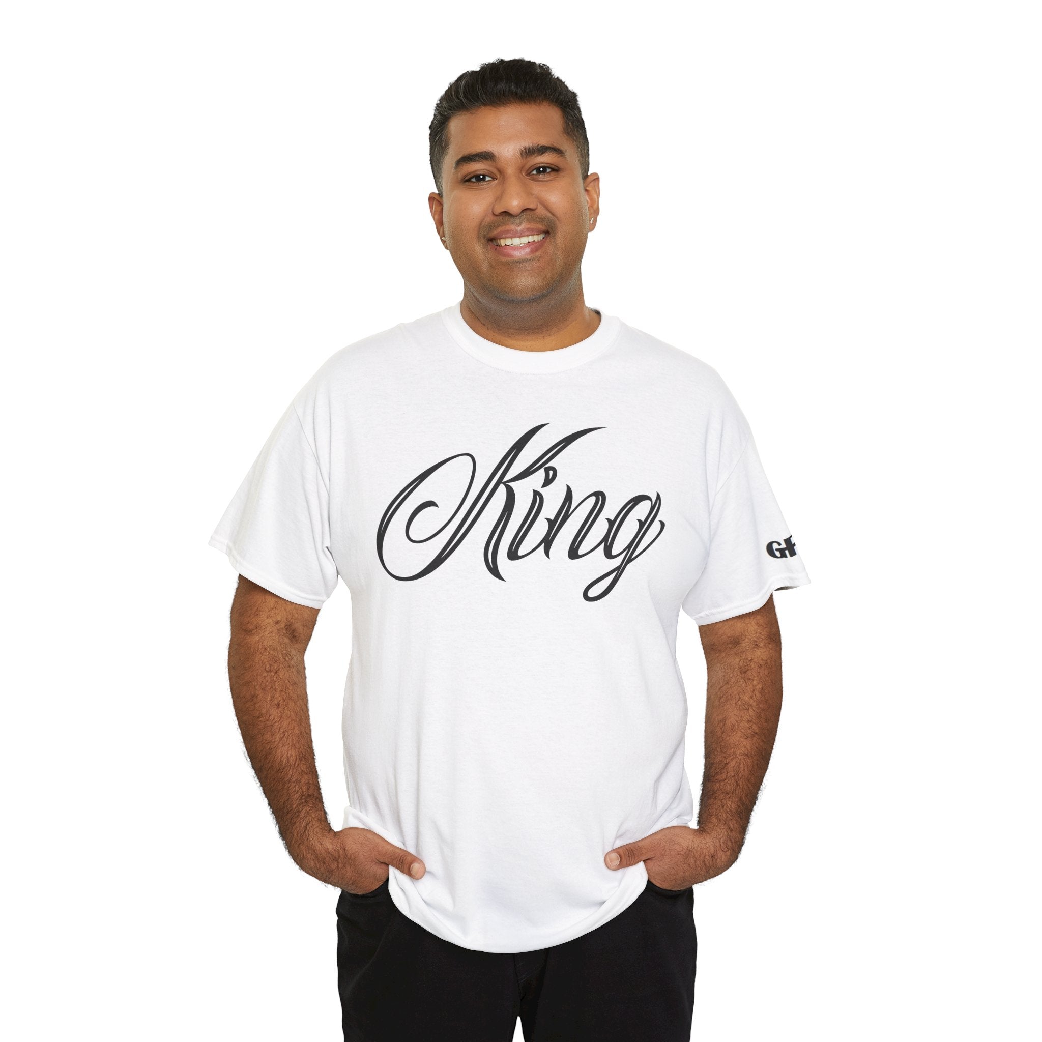 King Tee — White Graphic T‑Shirt with Script "King" & Gold Chess Piece