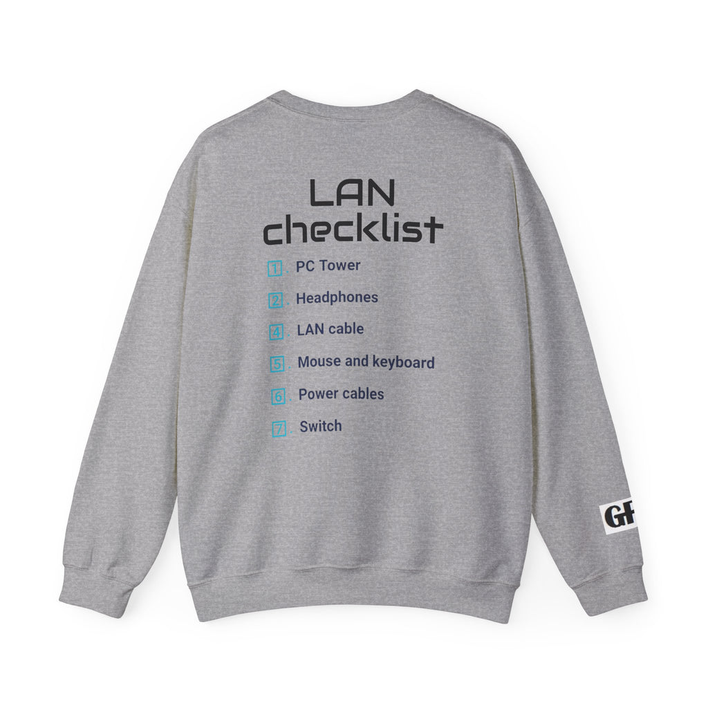 LAN Party Sweatshirt — "Raised on LAN Parties" Crewneck with Backside LAN Checklist