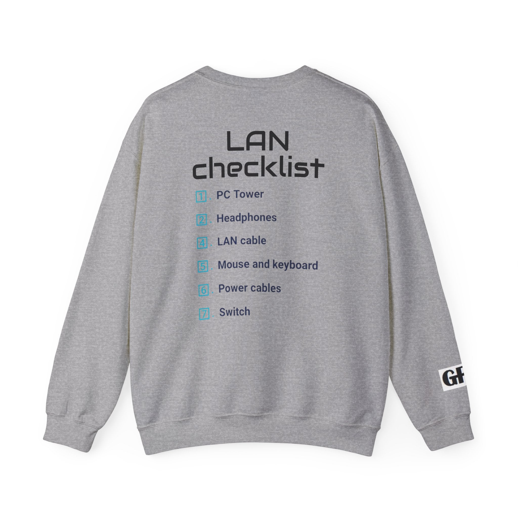 LAN Party Sweatshirt — "Raised on LAN Parties" Crewneck with Backside LAN Checklist