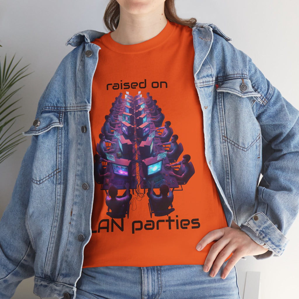 LAN Parties T-Shirt — "Raised on LAN parties" PC Gaming Tee with LAN Checklist