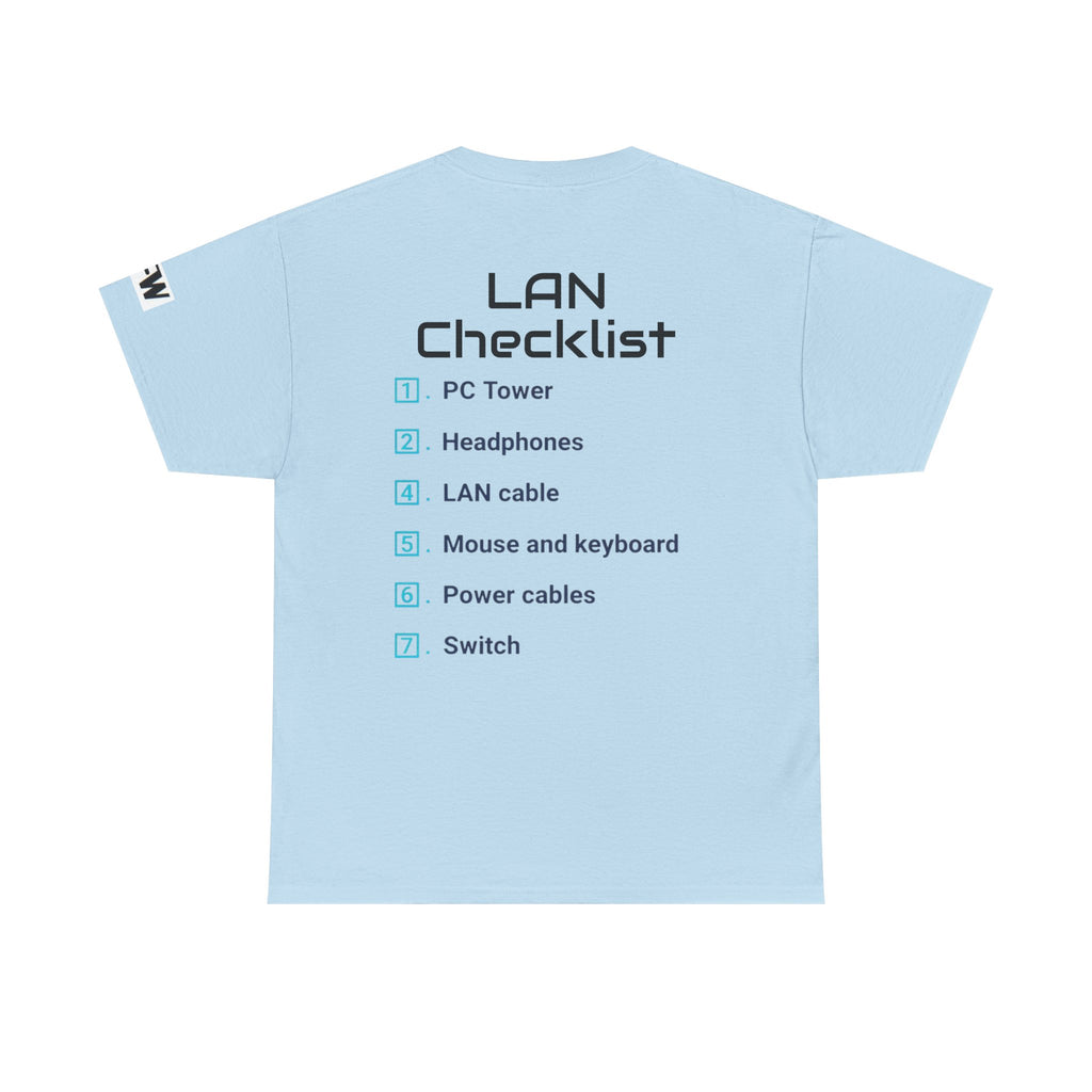 LAN Parties T-Shirt — "Raised on LAN parties" PC Gaming Tee with LAN Checklist