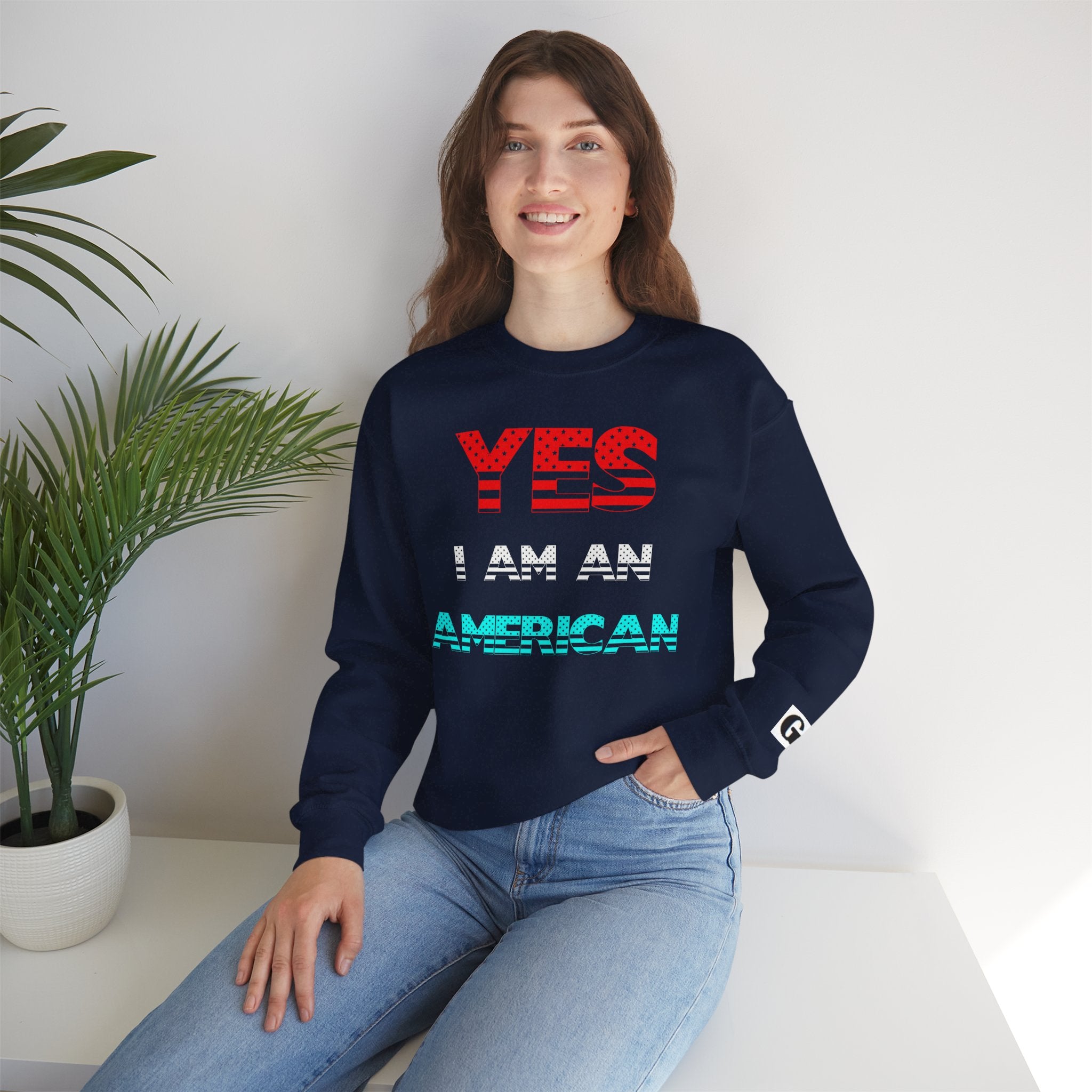 Patriotic USA Eagle Crewneck Sweatshirt — "YES I AM AN AMERICAN" Graphic