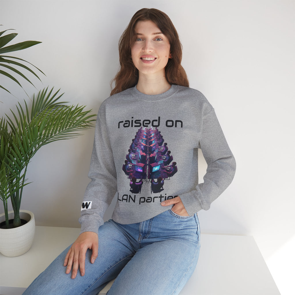 LAN Party Sweatshirt — "Raised on LAN Parties" Crewneck with Backside LAN Checklist