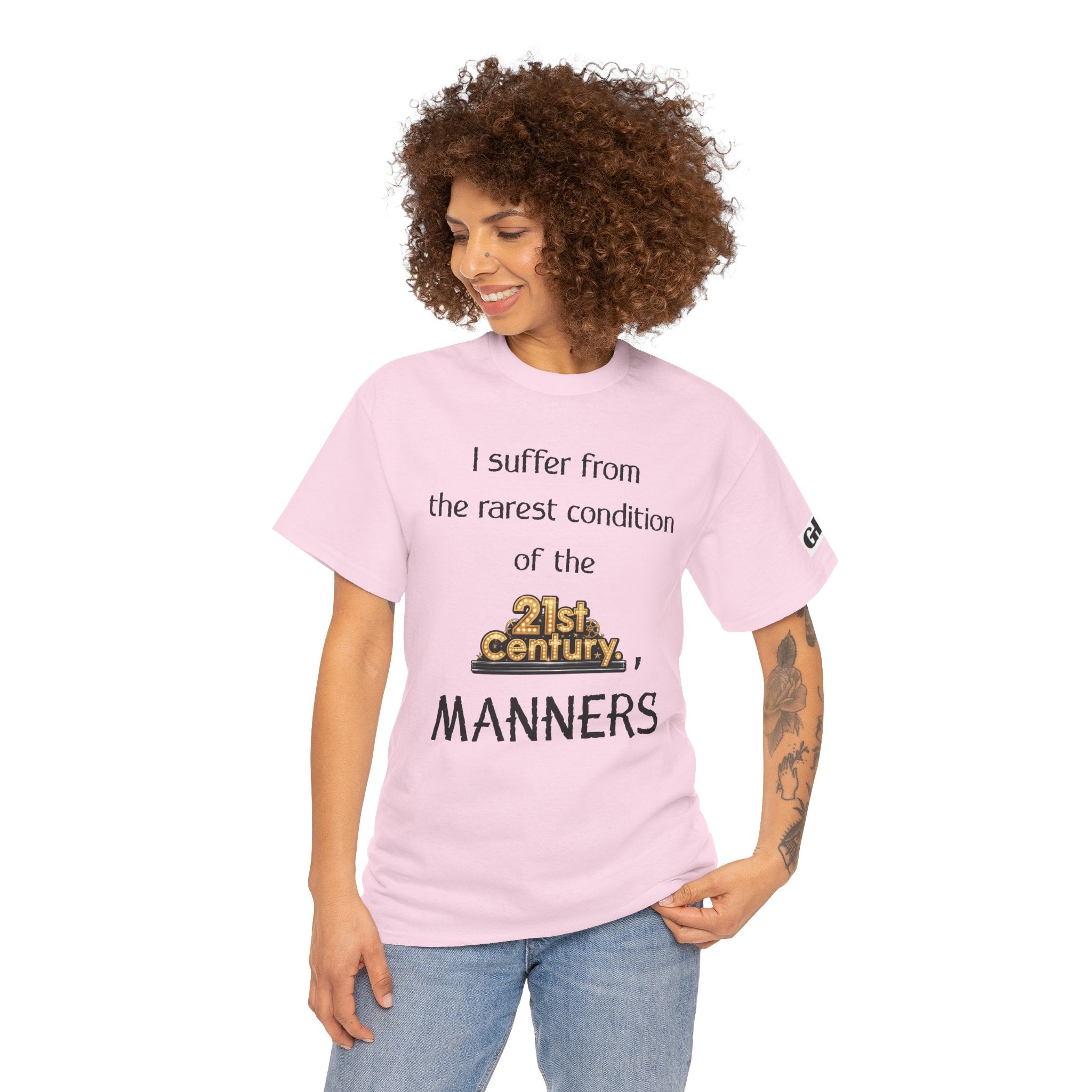 T‑Shirt — "I suffer from the rarest condition of the 21st Century: Manners" Vintage Lettering Tee