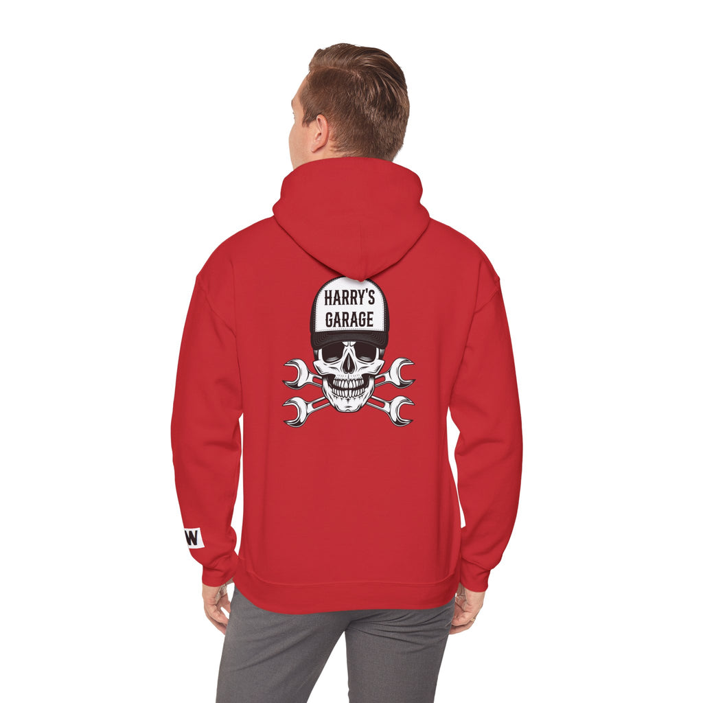 Personalisable - Garage Skull Hoodie — "Harry's Garage" Mechanic Wrench Pullover
