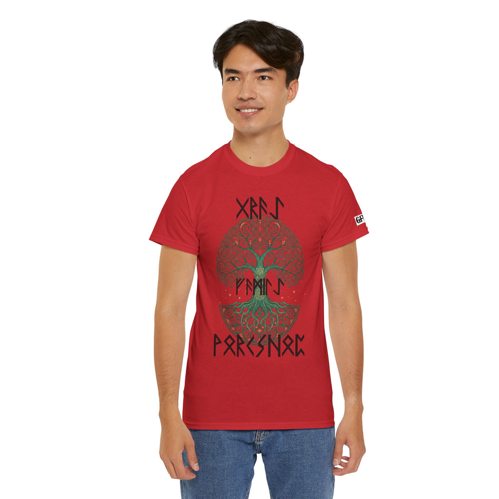 Yggdrasil Tree of Life T‑Shirt — "Gray Family Workshop" written in Rune