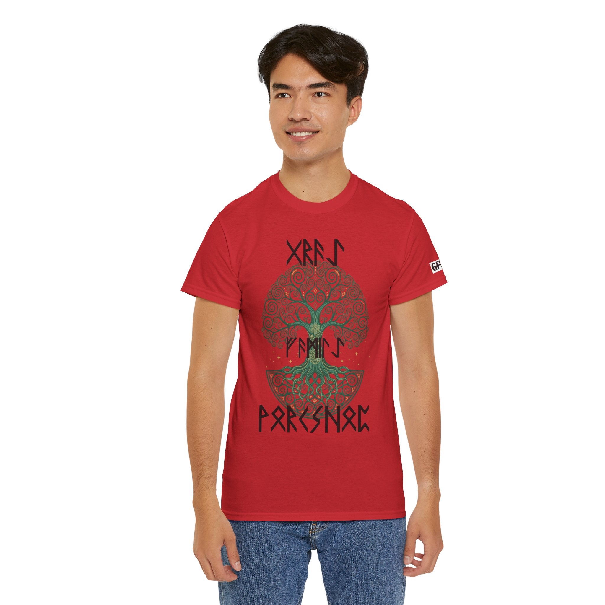 Yggdrasil Tree of Life T‑Shirt — "Gray Family Workshop" written in Rune