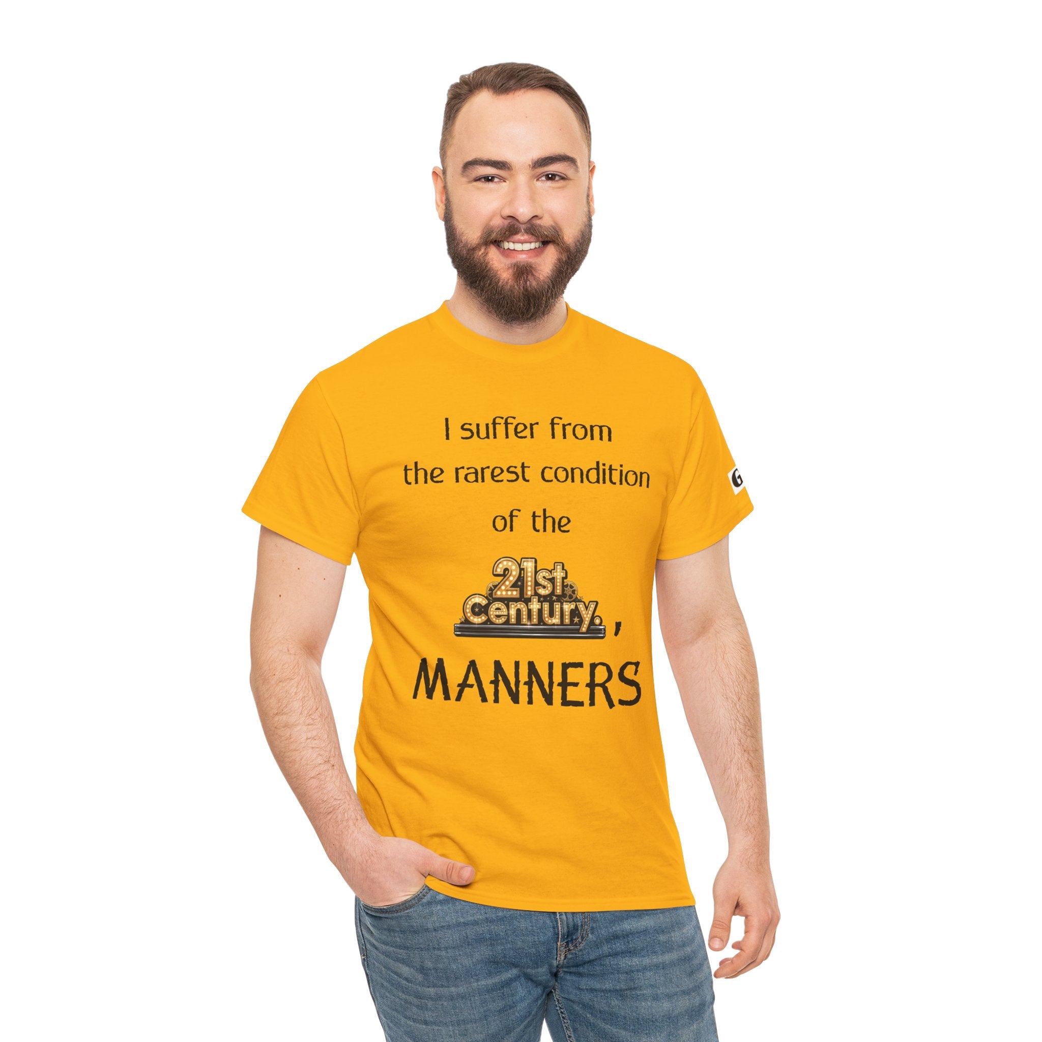T‑Shirt — "I suffer from the rarest condition of the 21st Century: Manners" Vintage Lettering Tee
