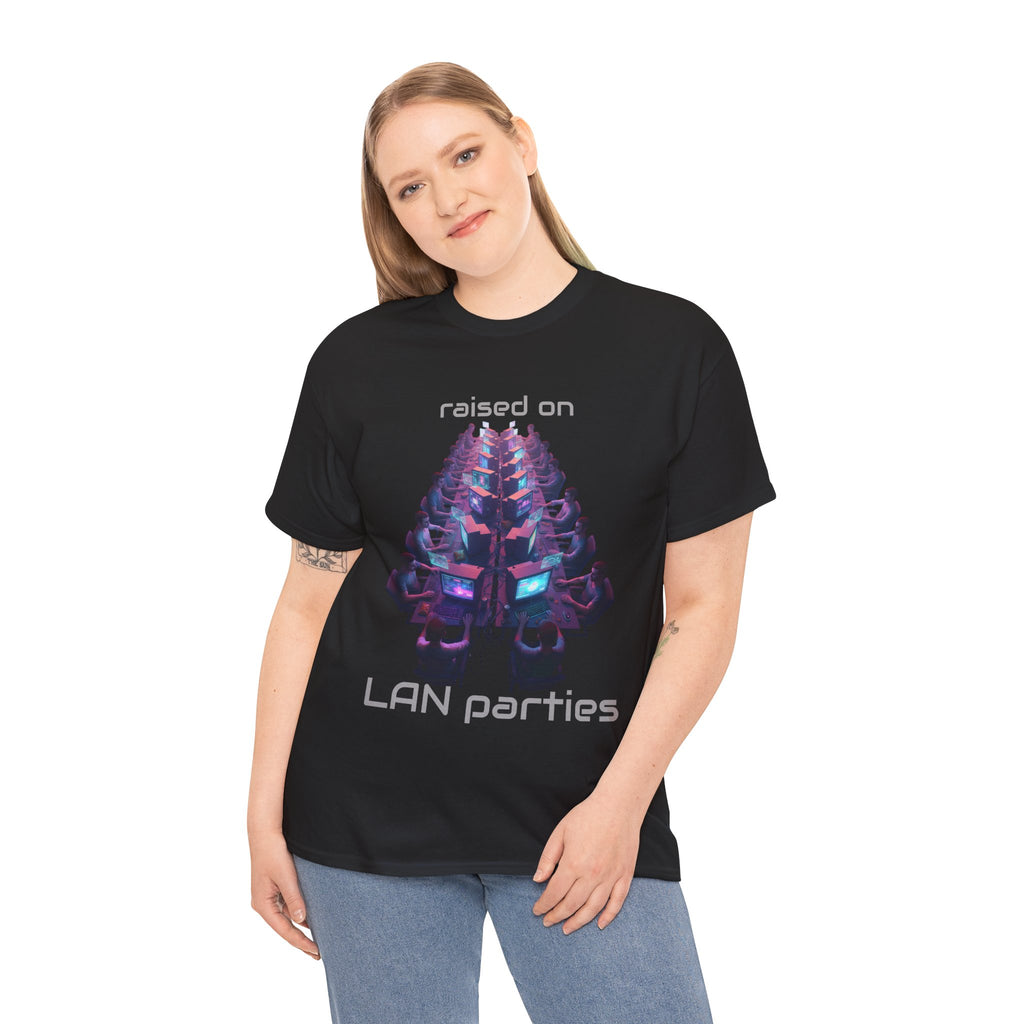 LAN Parties T-Shirt — "Raised on LAN parties" PC Gaming Tee with LAN Checklist
