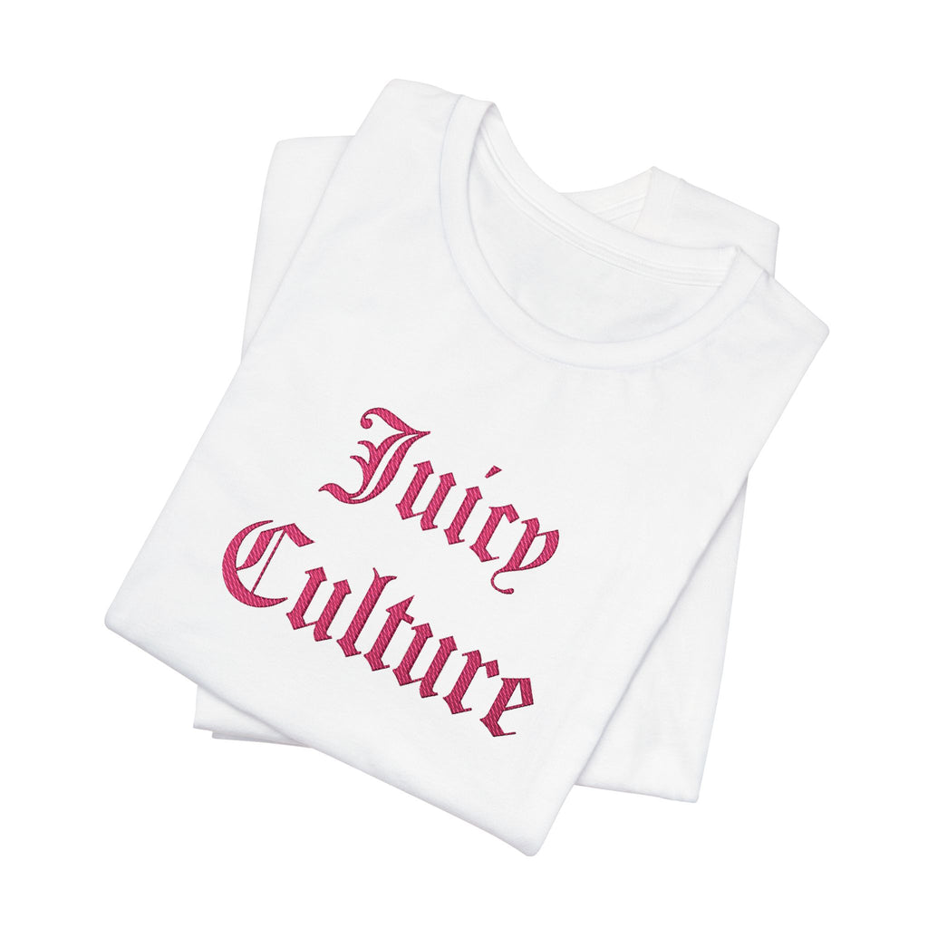 Juicy Culture Graphic Tee — Gothic Script White T-Shirt