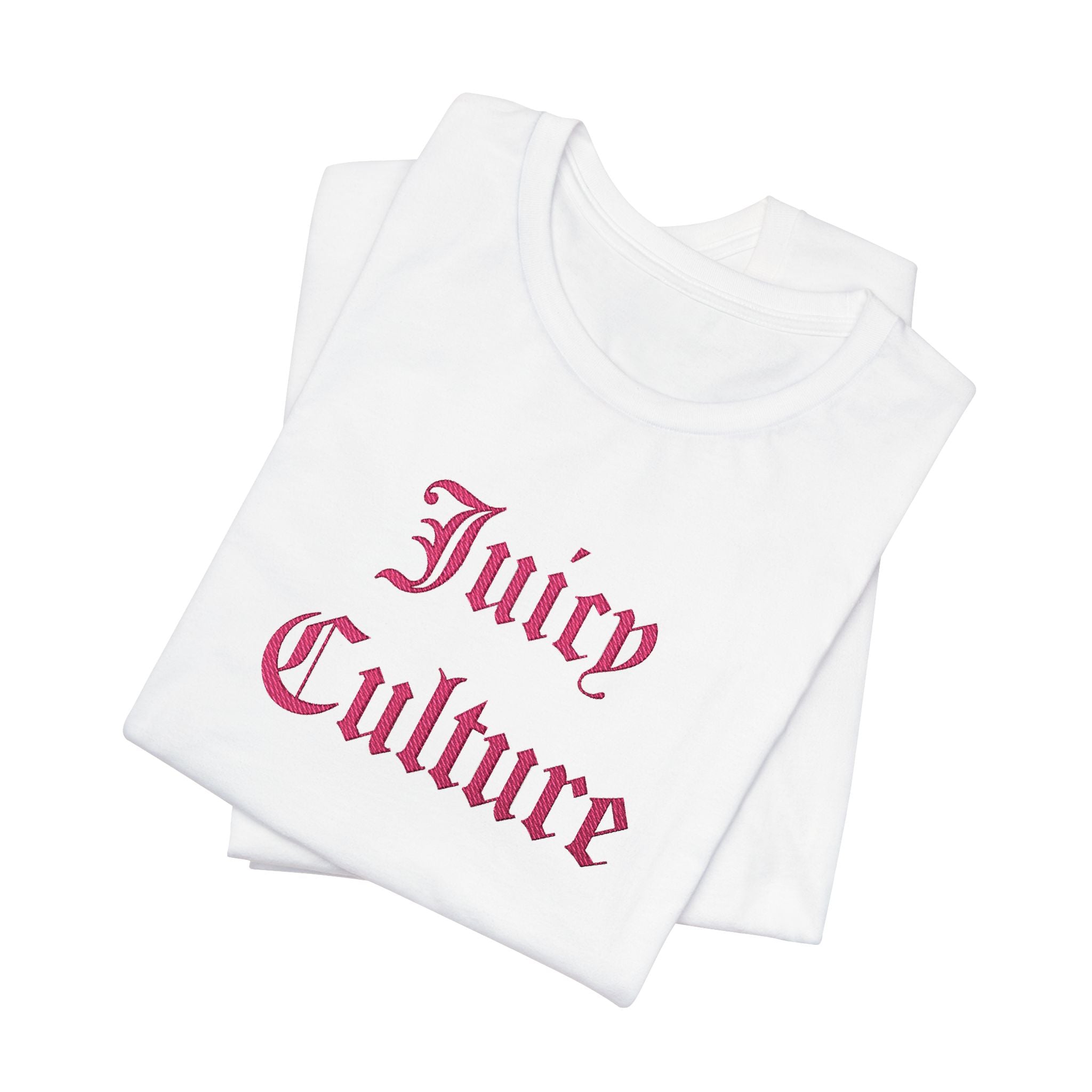 Juicy Culture Graphic Tee — Gothic Script White T-Shirt