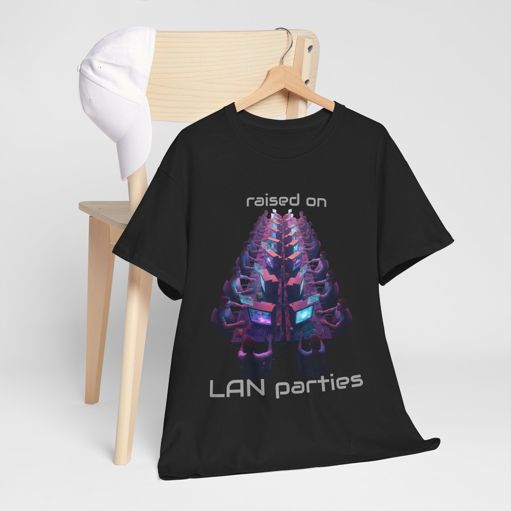 LAN Parties T-Shirt — "Raised on LAN parties" PC Gaming Tee with LAN Checklist