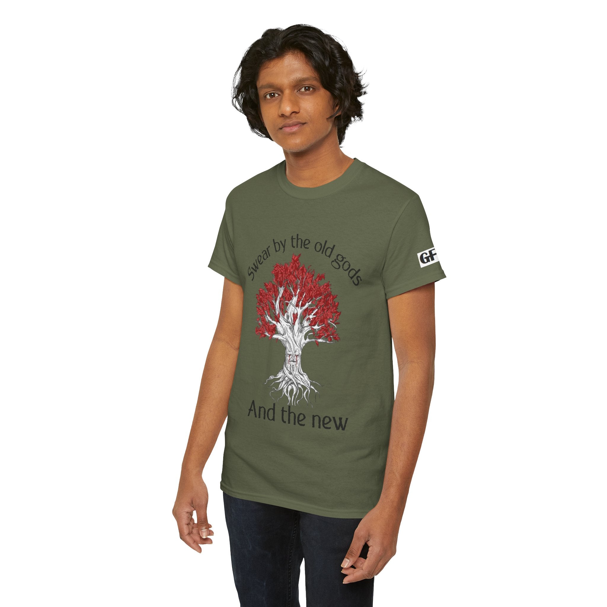 Old Gods & New Tree Tee — "Swear by the old gods and the new" Graphic Shirt