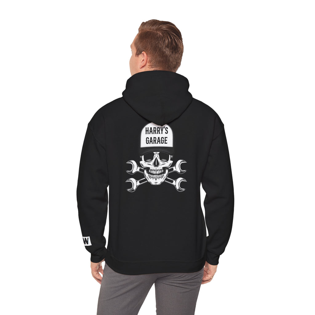 Personalisable - Garage Skull Hoodie — "Harry's Garage" Mechanic Wrench Pullover