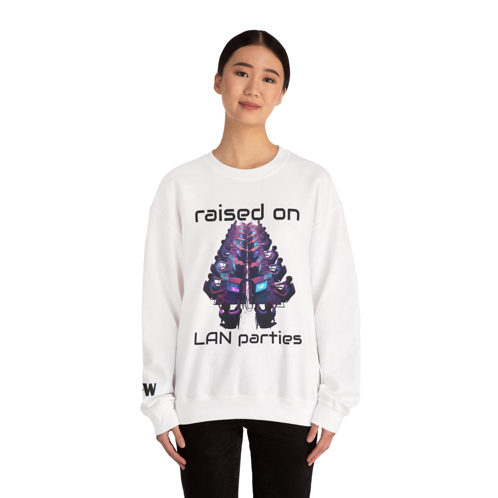 LAN Party Sweatshirt — "Raised on LAN Parties" Crewneck with Backside LAN Checklist