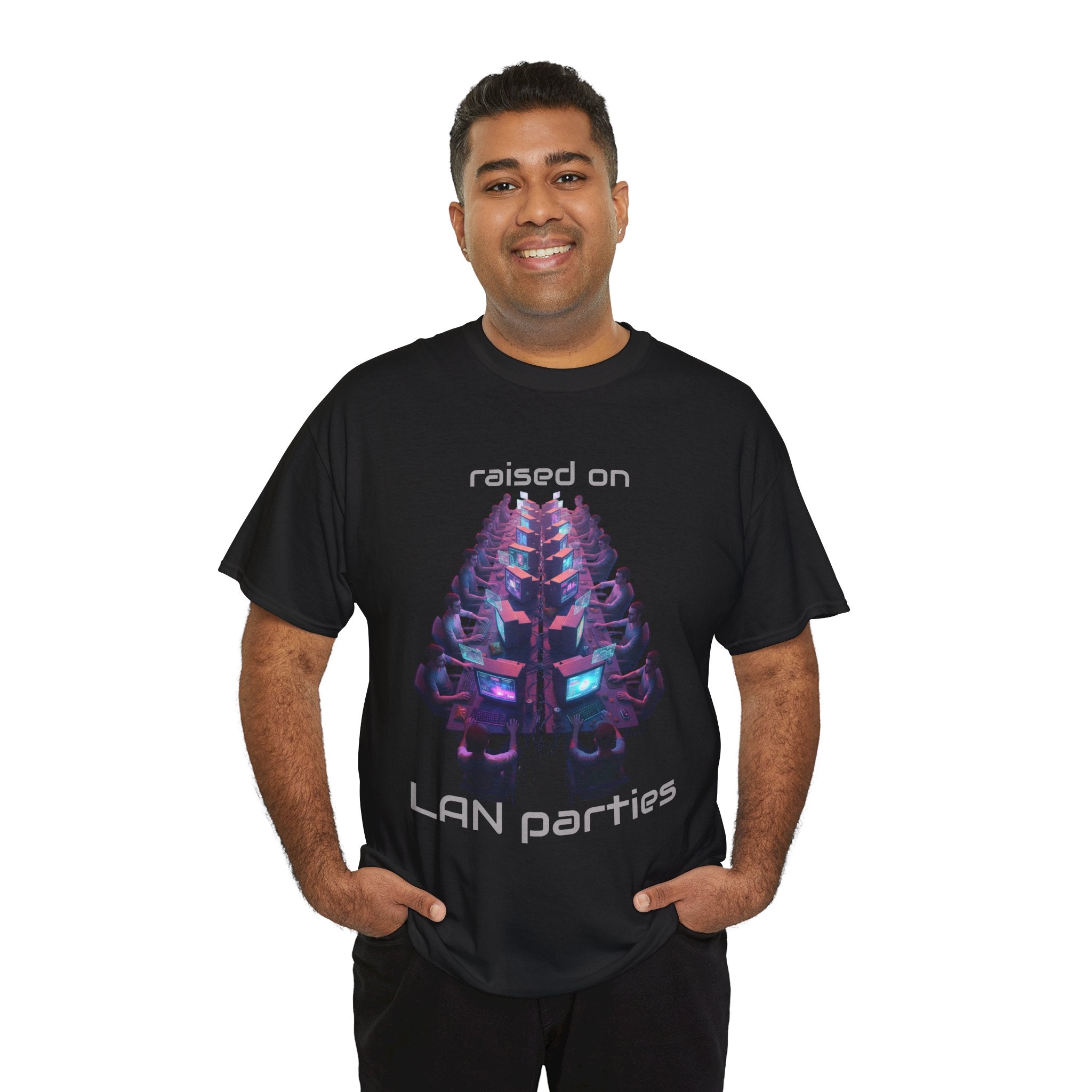 LAN Parties T-Shirt — "Raised on LAN parties" PC Gaming Tee with LAN Checklist