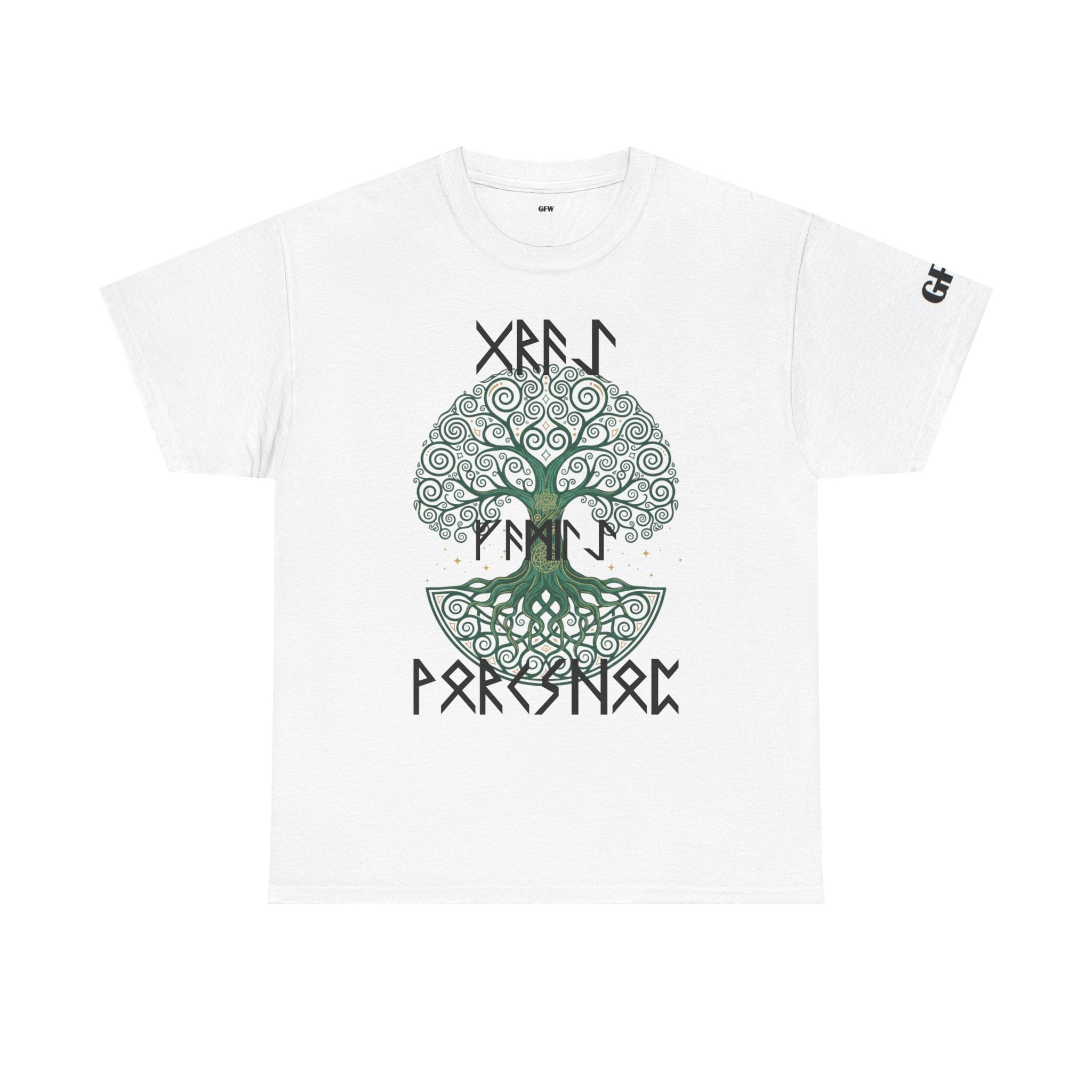 Yggdrasil Tree of Life T‑Shirt — "Gray Family Workshop" written in Rune