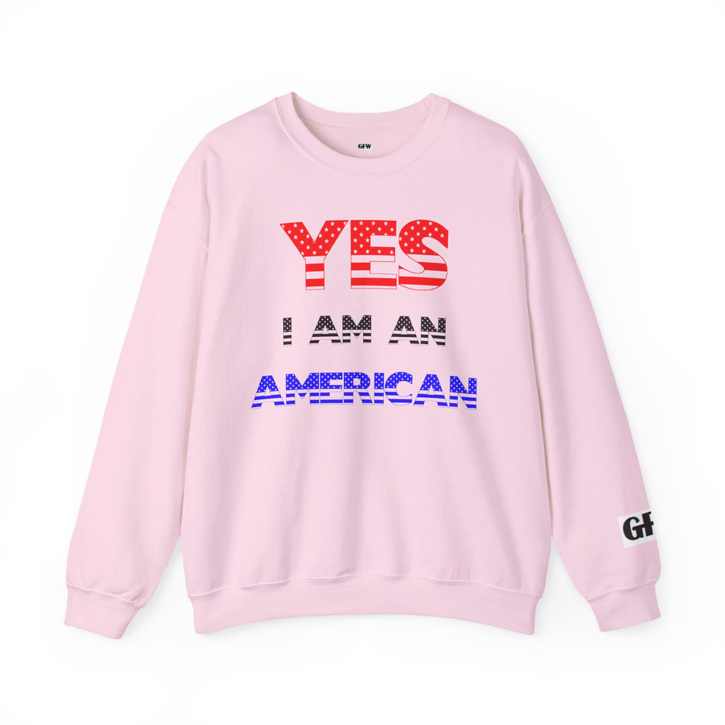 Patriotic USA Eagle Crewneck Sweatshirt — "YES I AM AN AMERICAN" Graphic