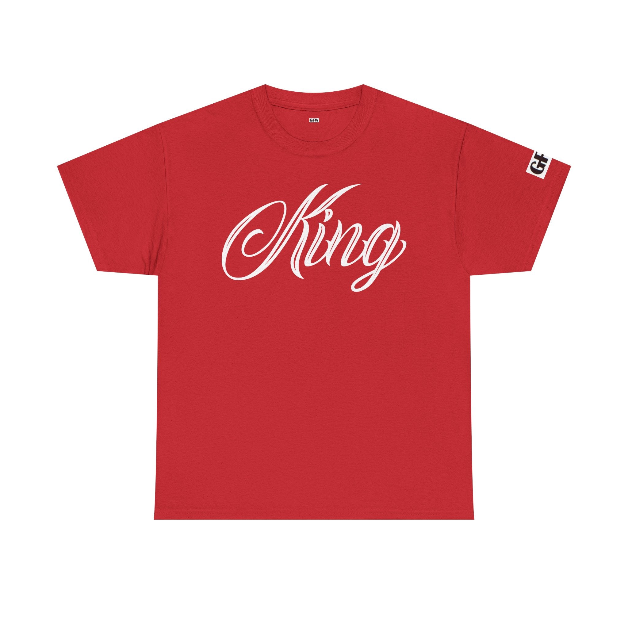 King Tee — White Graphic T‑Shirt with Script "King" & Gold Chess Piece