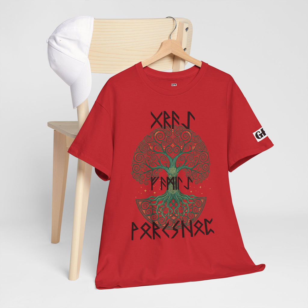 Yggdrasil Tree of Life T‑Shirt — "Gray Family Workshop" written in Rune