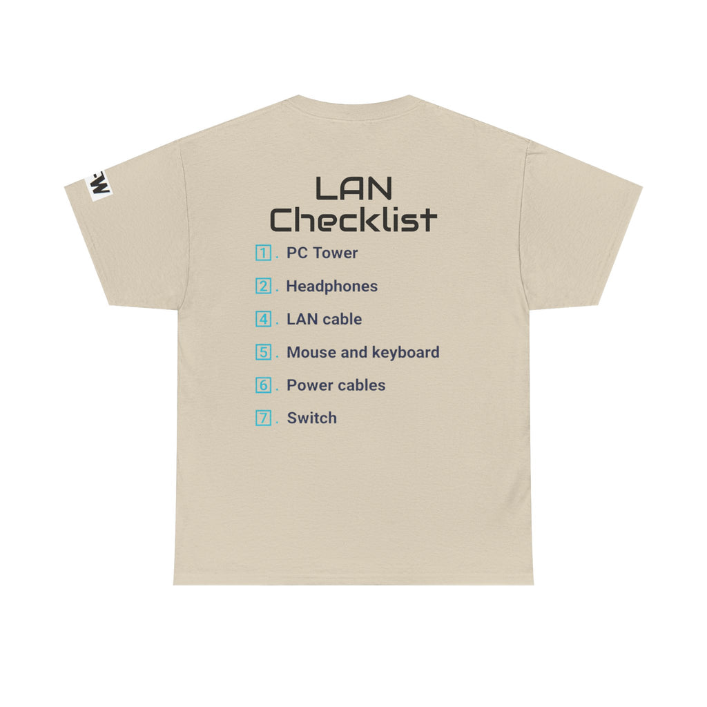 LAN Parties T-Shirt — "Raised on LAN parties" PC Gaming Tee with LAN Checklist