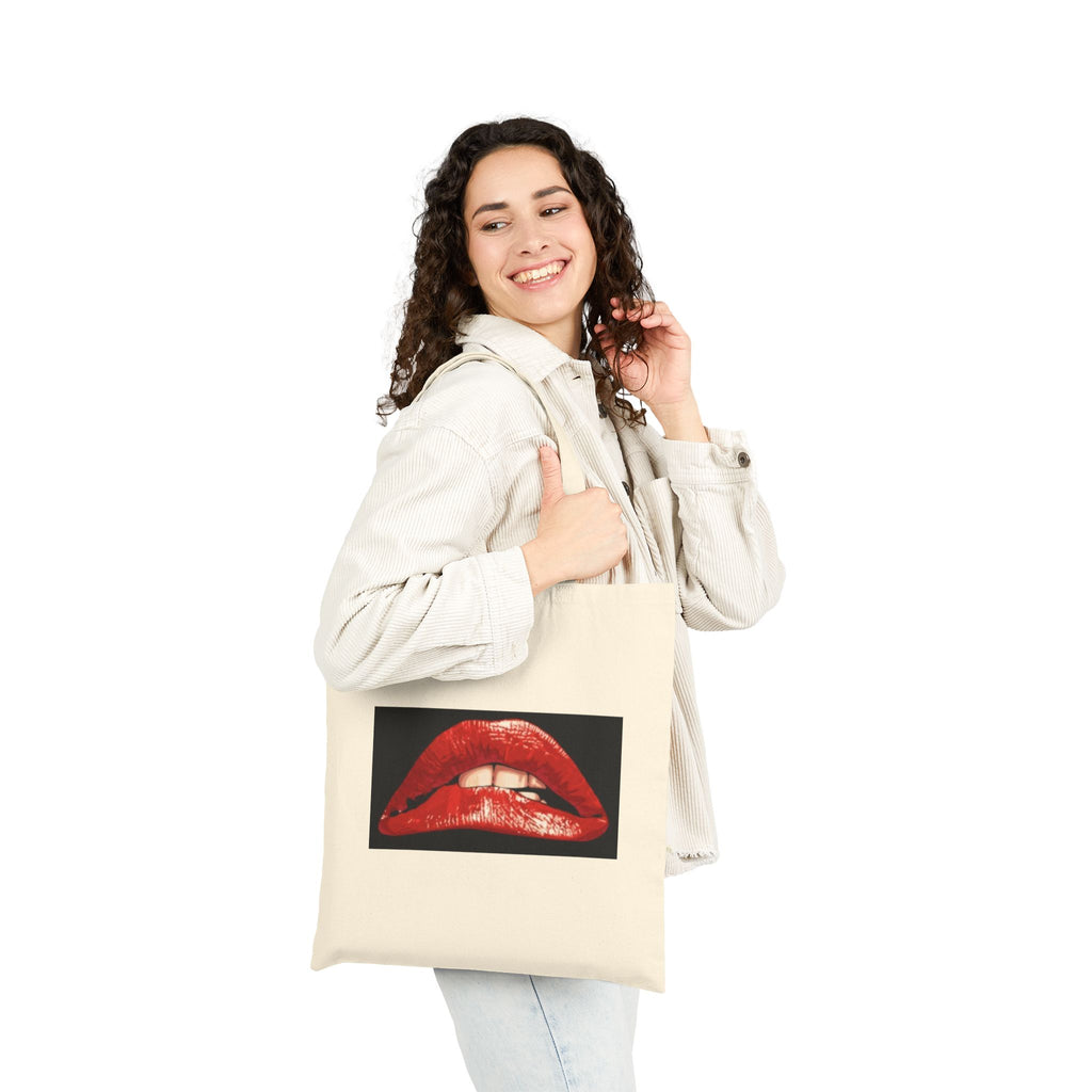 Retro Pop Art Tote Bag — "Oh Behave!" & Red Lips Canvas Shopper