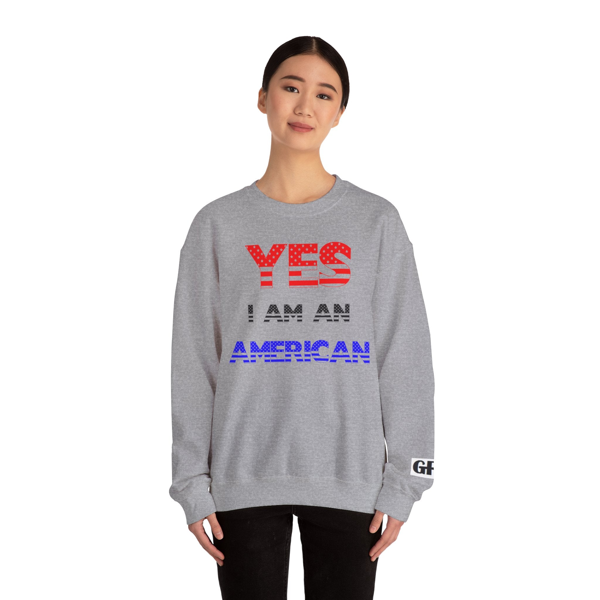 Patriotic USA Eagle Crewneck Sweatshirt — "YES I AM AN AMERICAN" Graphic