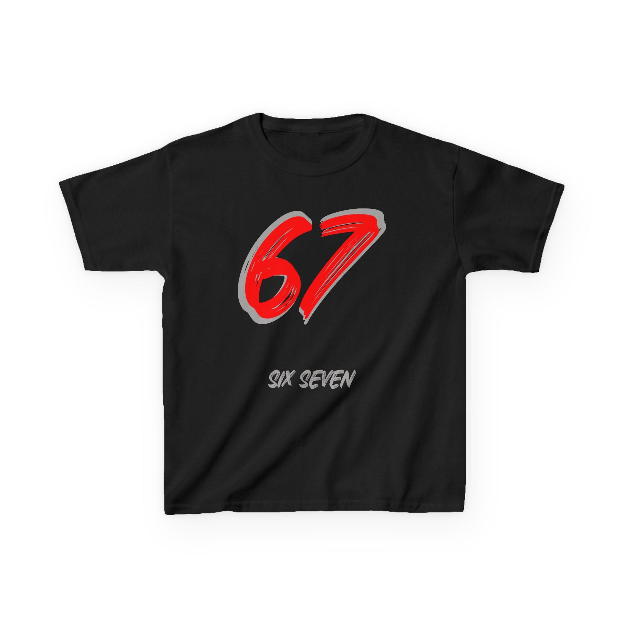 Kids '67' Graphic Tee — Red Number Design with “Six Seven” Text