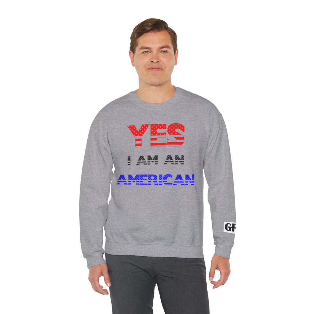 Patriotic USA Eagle Crewneck Sweatshirt — "YES I AM AN AMERICAN" Graphic