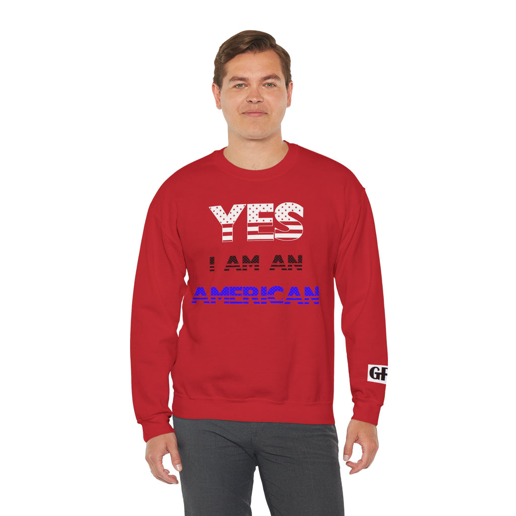 Patriotic USA Eagle Crewneck Sweatshirt — "YES I AM AN AMERICAN" Graphic