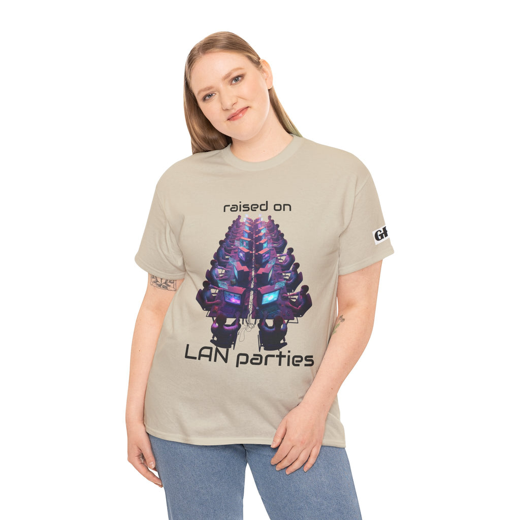 LAN Parties T-Shirt — "Raised on LAN parties" PC Gaming Tee with LAN Checklist