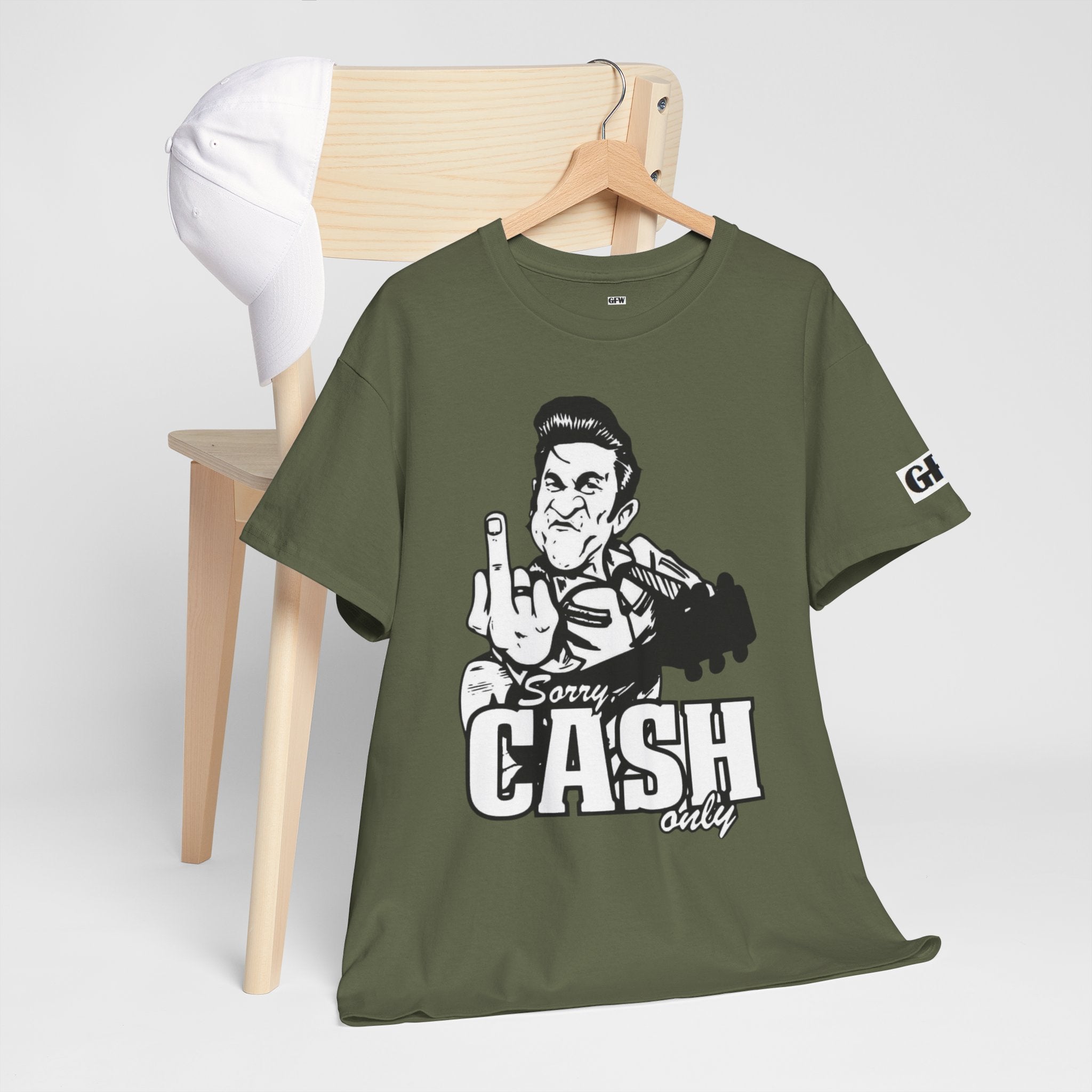 Graphic Tee — 'Sorry Cash Only' Johnny Guitar Retro Rock T-Shirt