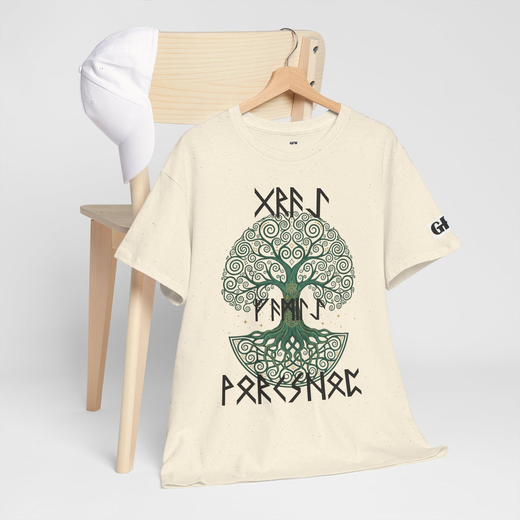 Yggdrasil Tree of Life T‑Shirt — "Gray Family Workshop" written in Rune