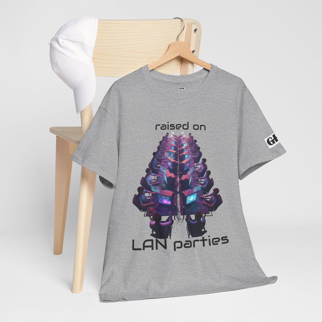 LAN Parties T-Shirt — "Raised on LAN parties" PC Gaming Tee with LAN Checklist