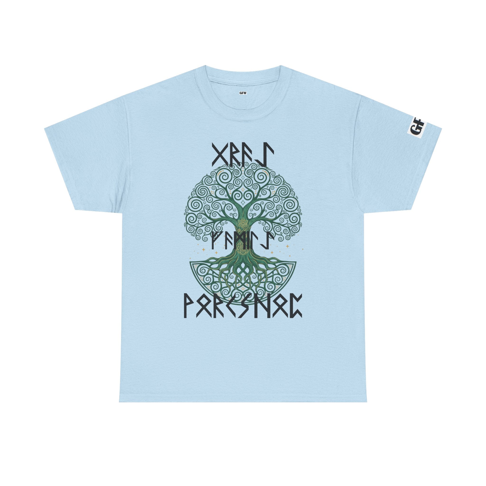 Yggdrasil Tree of Life T‑Shirt — "Gray Family Workshop" written in Rune