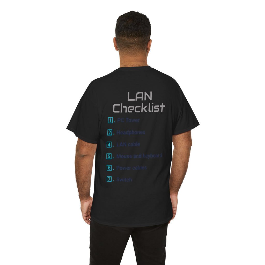 LAN Parties T-Shirt — "Raised on LAN parties" PC Gaming Tee with LAN Checklist