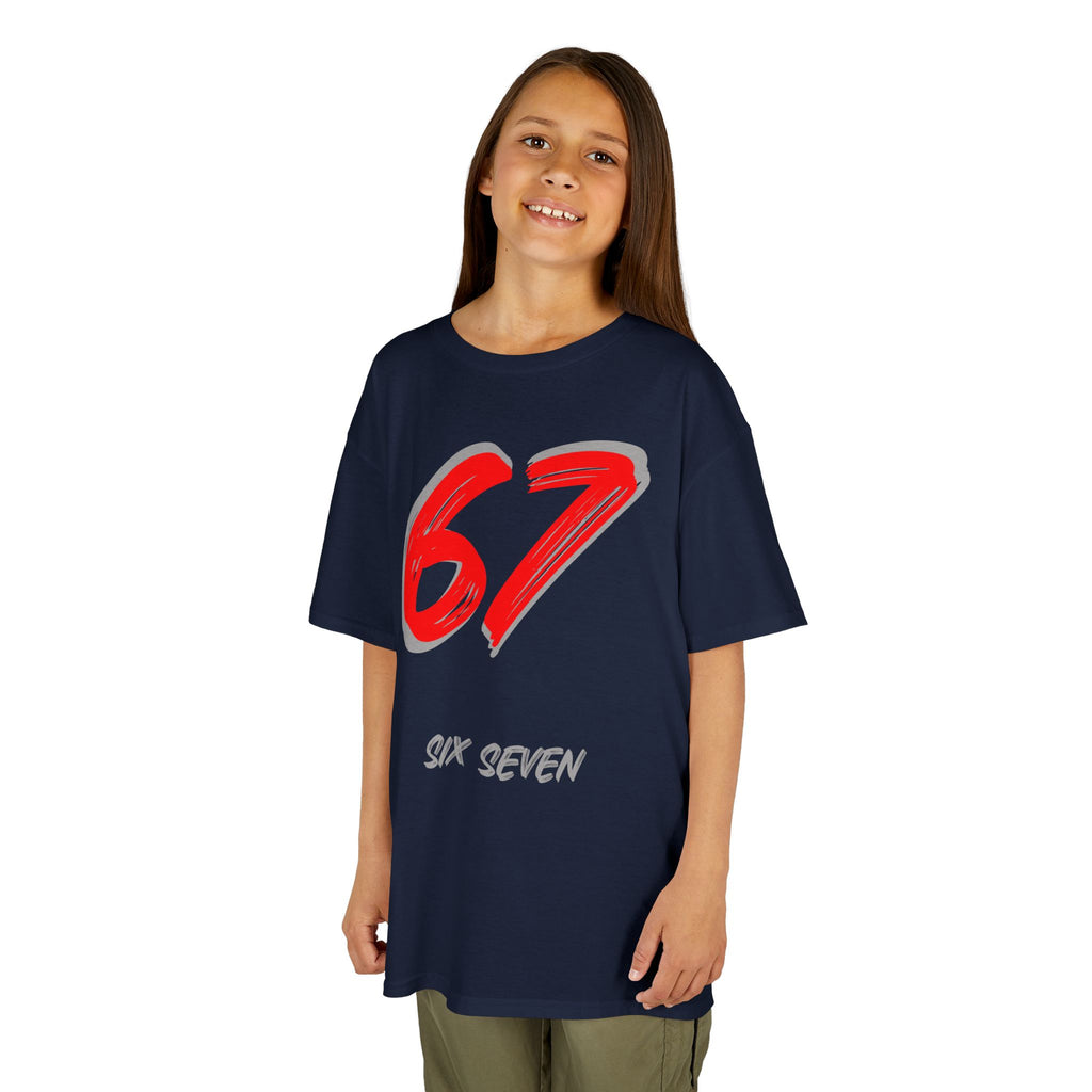 Kids '67' Graphic Tee — Red Number Design with “Six Seven” Text