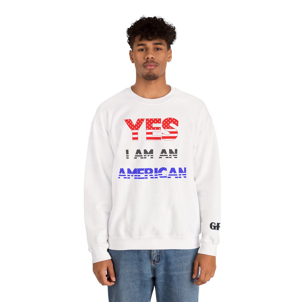 Patriotic USA Eagle Crewneck Sweatshirt — "YES I AM AN AMERICAN" Graphic