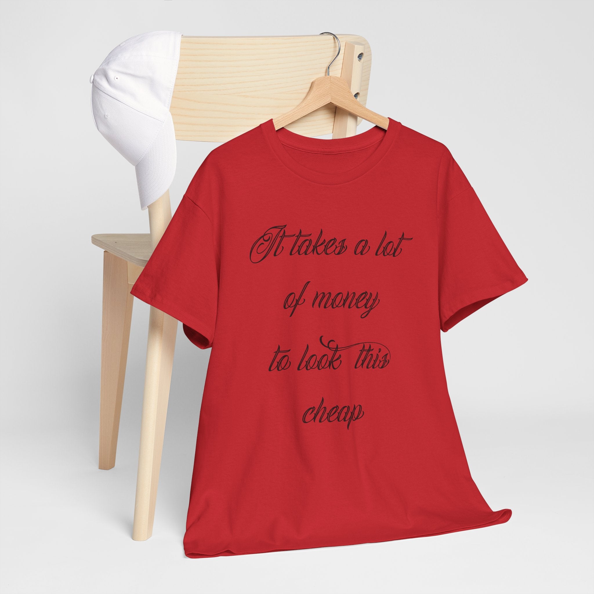 T-Shirt — "It takes a lot of money to look this cheap" Script Graphic Tee