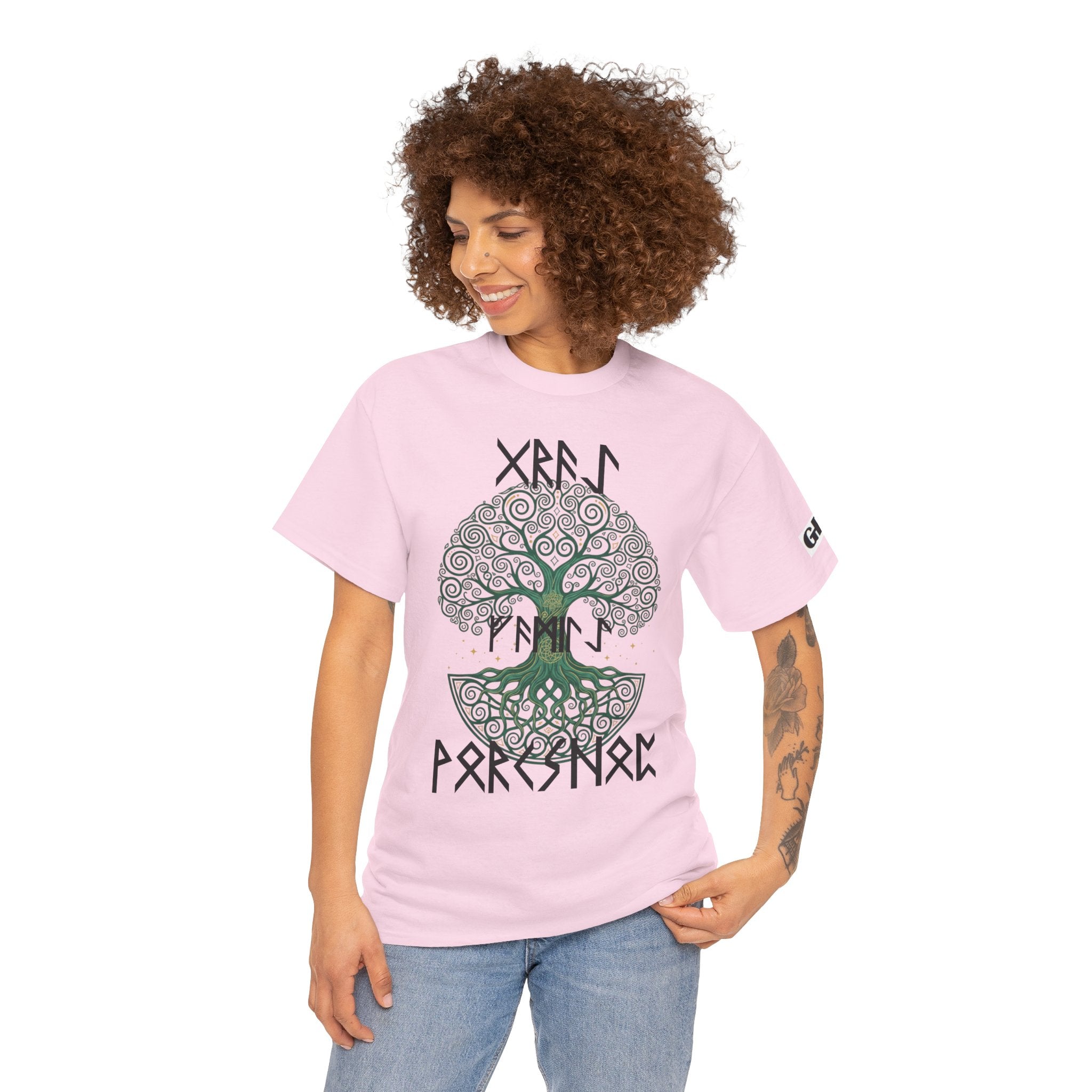 Yggdrasil Tree of Life T‑Shirt — "Gray Family Workshop" written in Rune