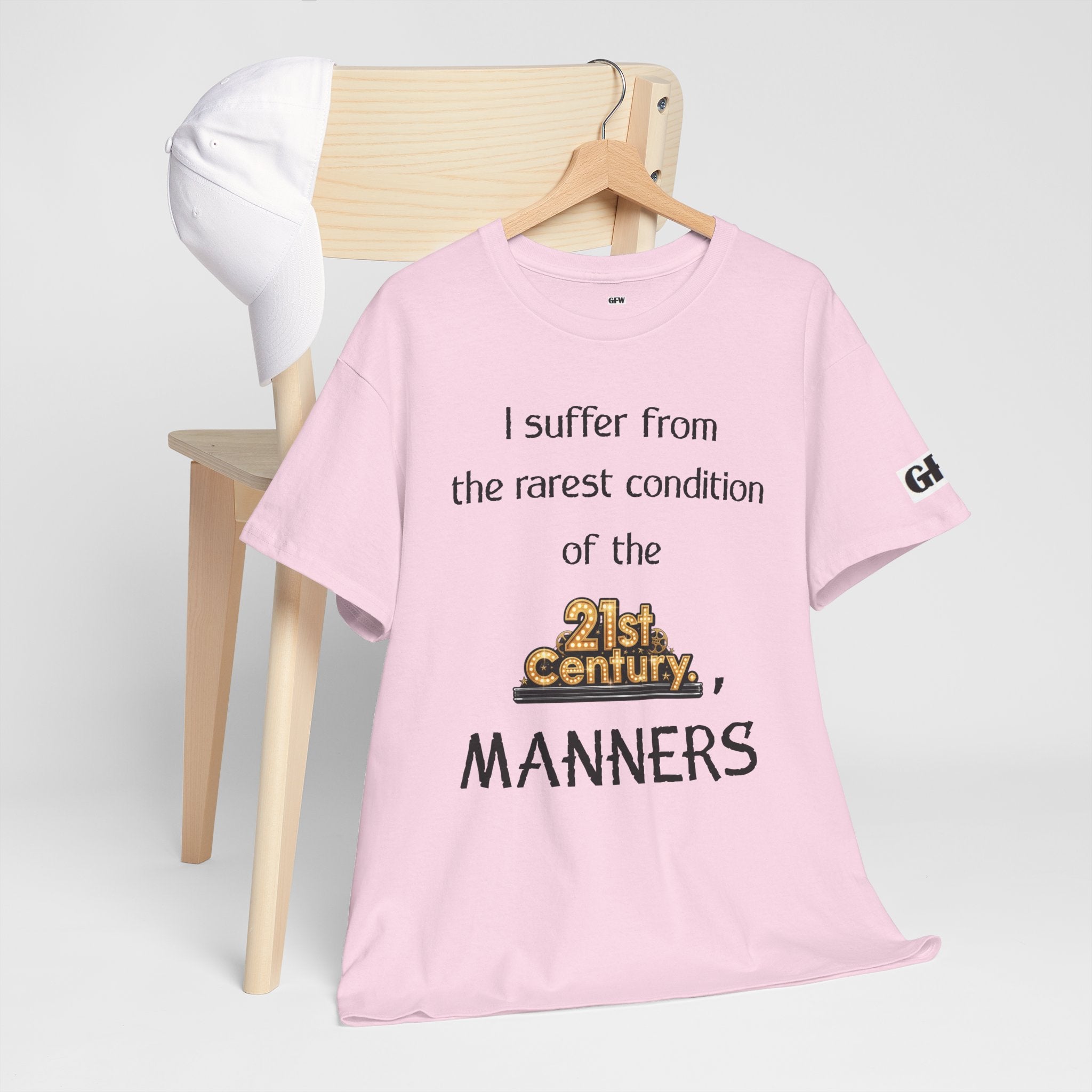 T‑Shirt — "I suffer from the rarest condition of the 21st Century: Manners" Vintage Lettering Tee
