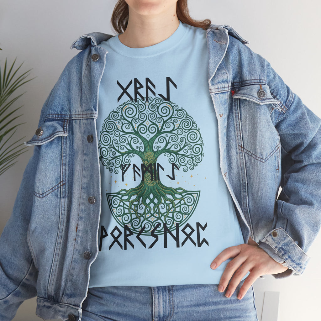 Yggdrasil Tree of Life T‑Shirt — "Gray Family Workshop" written in Rune