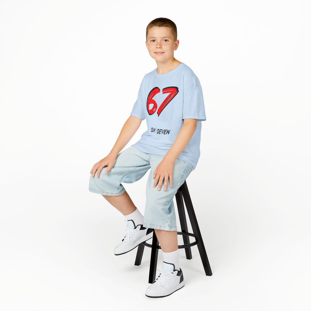 Kids '67' Graphic Tee — Red Number Design with “Six Seven” Text