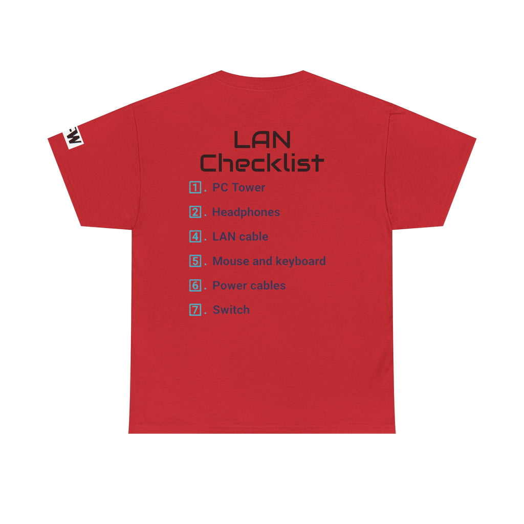 LAN Parties T-Shirt — "Raised on LAN parties" PC Gaming Tee with LAN Checklist