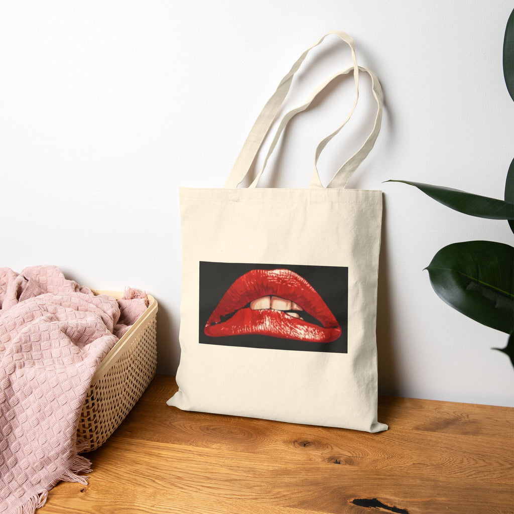 Retro Pop Art Tote Bag — "Oh Behave!" & Red Lips Canvas Shopper
