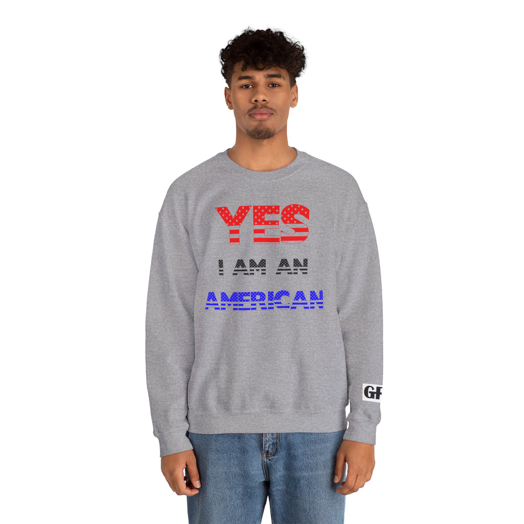 Patriotic USA Eagle Crewneck Sweatshirt — "YES I AM AN AMERICAN" Graphic