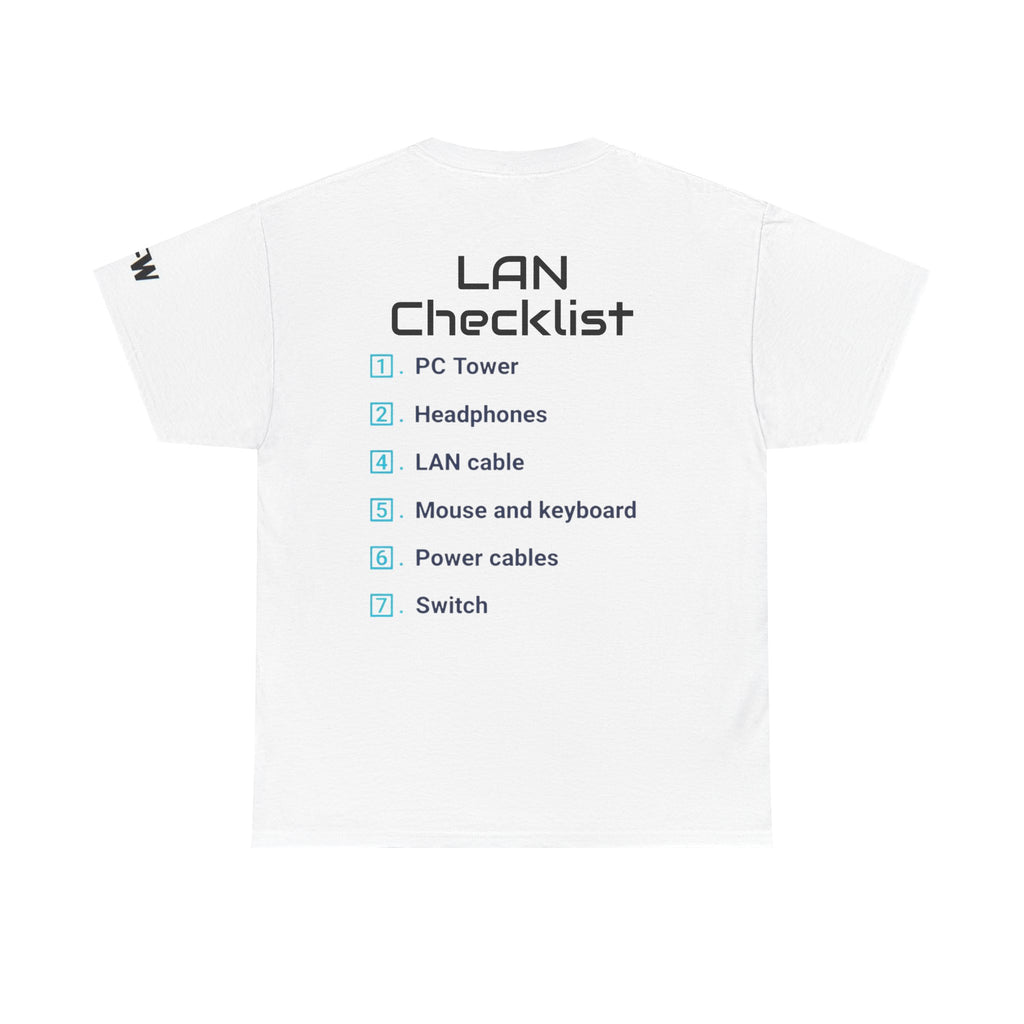 LAN Parties T-Shirt — "Raised on LAN parties" PC Gaming Tee with LAN Checklist